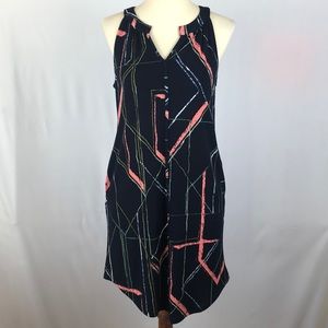 Banana Republic Navy with Coral and Olive Design Pocketed Tunic Dress - Size XXS